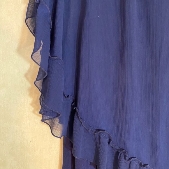 2- Womens 2X Navy Blue Layered Ruffle Chiffon Overlay Top & Lace Stripe Blouse - Picture 10 of 12